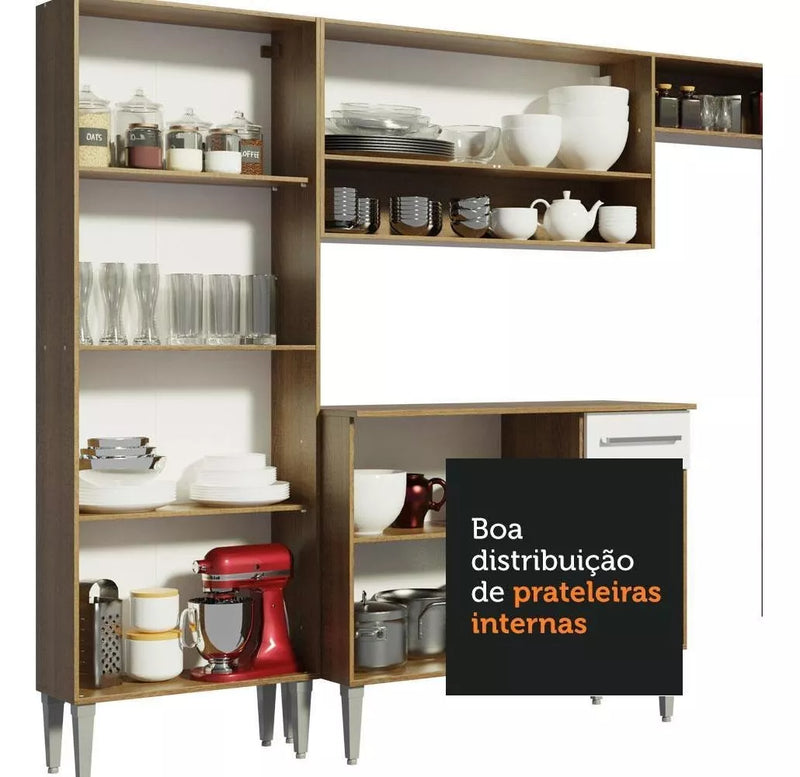 Cozinha Compacta Madesa Emilly Pop Armário Balcão Paneleiro Cor Branco Marrom