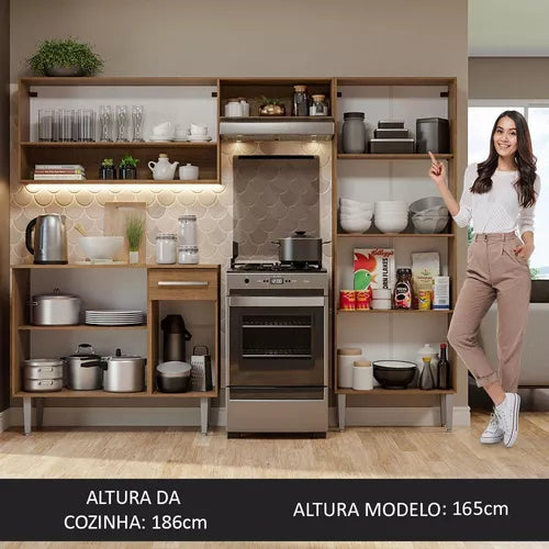 Cozinha Compacta Madesa Emilly Pop Armário Balcão Paneleiro Cor Branco Marrom