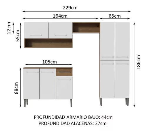 Cozinha Compacta Madesa Emilly Pop Armário Balcão Paneleiro Cor Branco Marrom