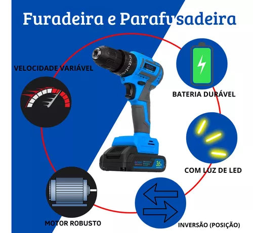 Kit Furadeira 36V Parafusadeira Maleta