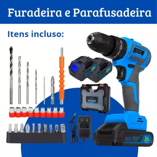 Kit Furadeira 36V Parafusadeira Maleta