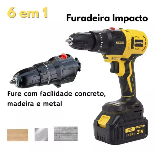 Kit 6 Em 1 Furadeira Parafusadeira Motoserra Multifuncional