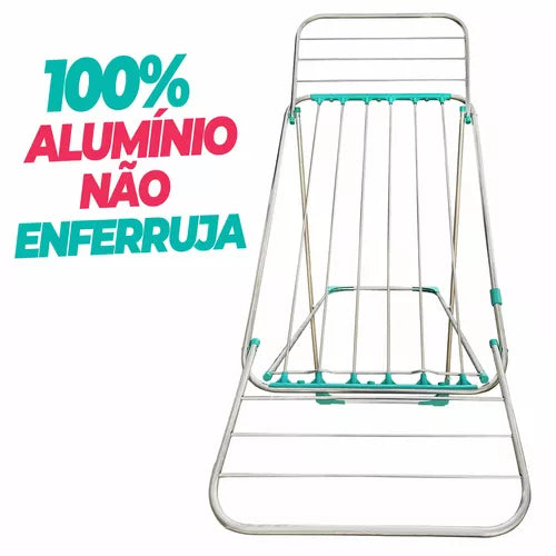 Varal roupas de chão com abas portatil grande nao enferruja cor Prata aluminio Gibafer